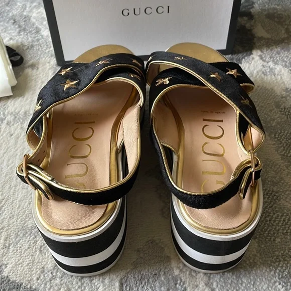 Gucci Black Velvet Platform Sandals Size 38